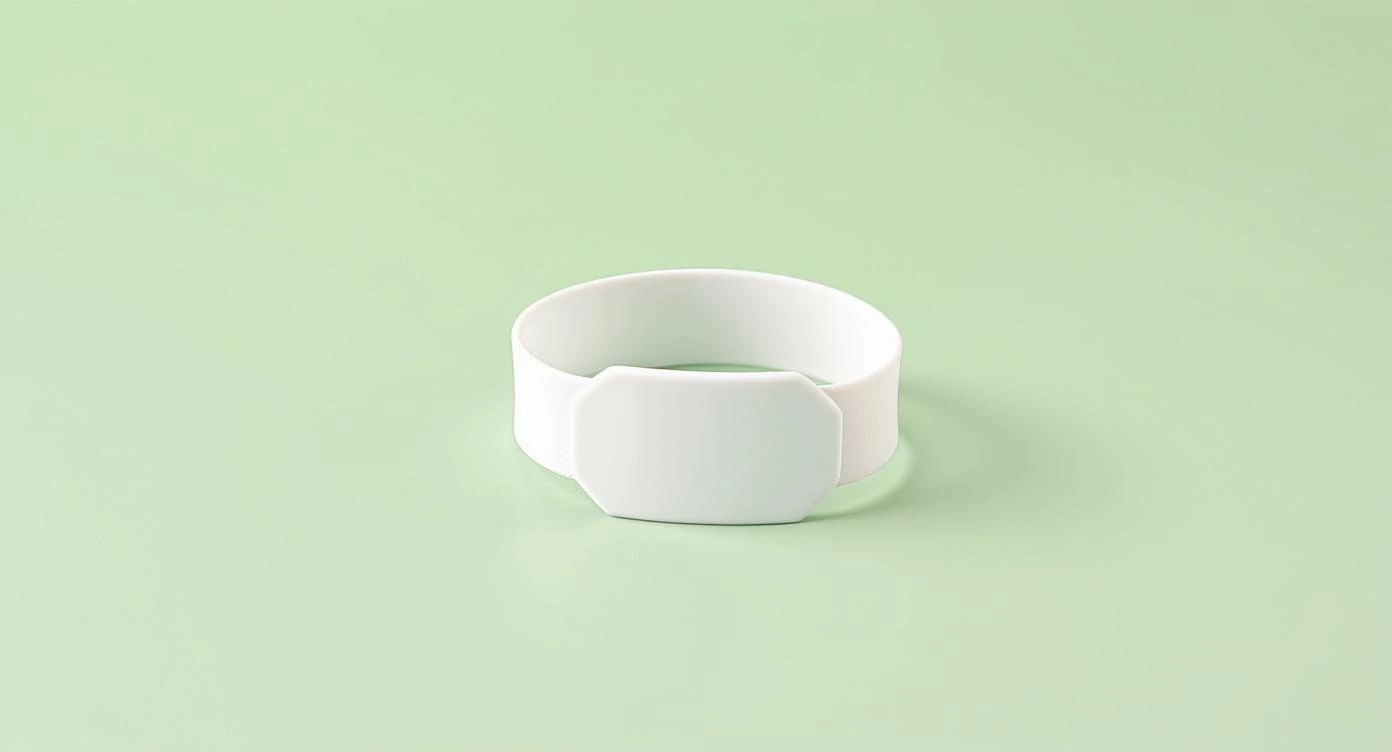 White hospital bracelet representing medical trauma and healthcare-related PTSD treatment