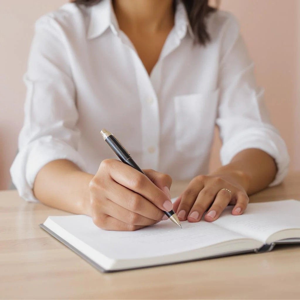 Professional consultation - Dr. Melva Reve writing notes during patient consultation